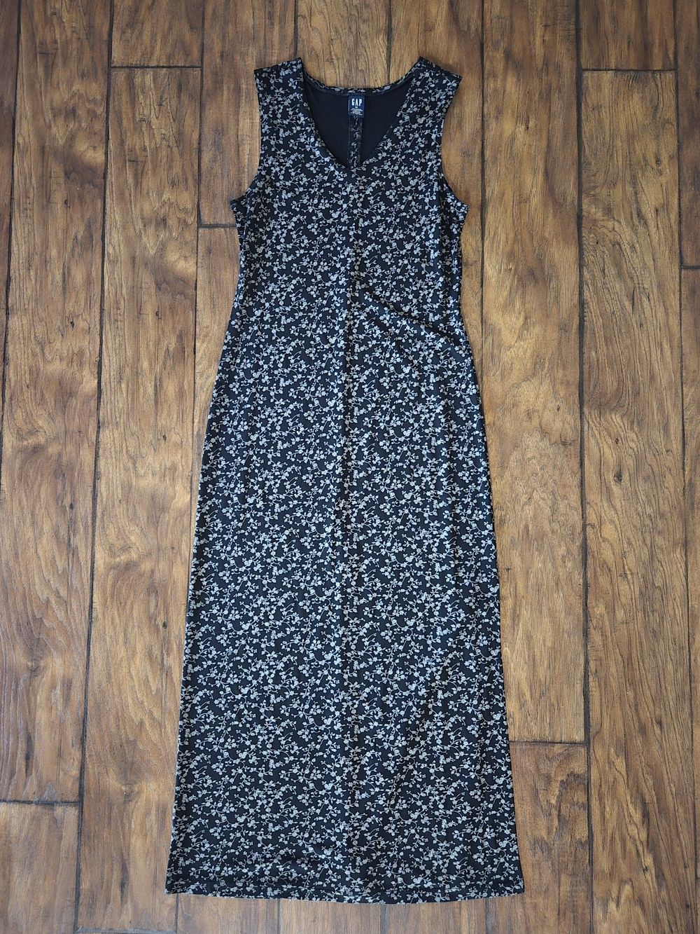Vintage GAP Black And Grey Floral V‑Neck Sleeveless Maxi Dress